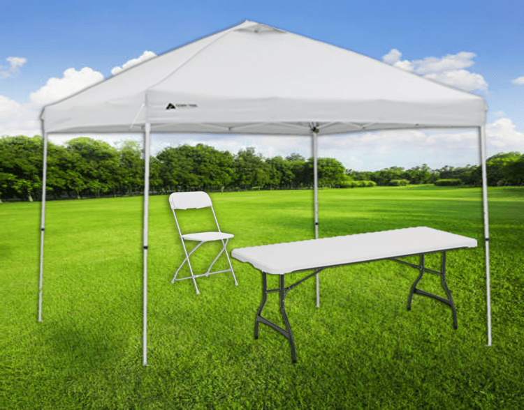 Tables, chairs and tents